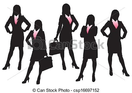 Clipart Vector Of Silhouettes Of Business Woman With White Background    
