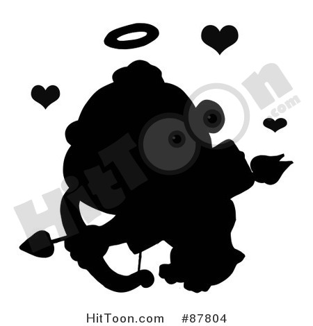 Cupid Clipart  87804  Black Silhouetted Cupid Flying With An Arrow