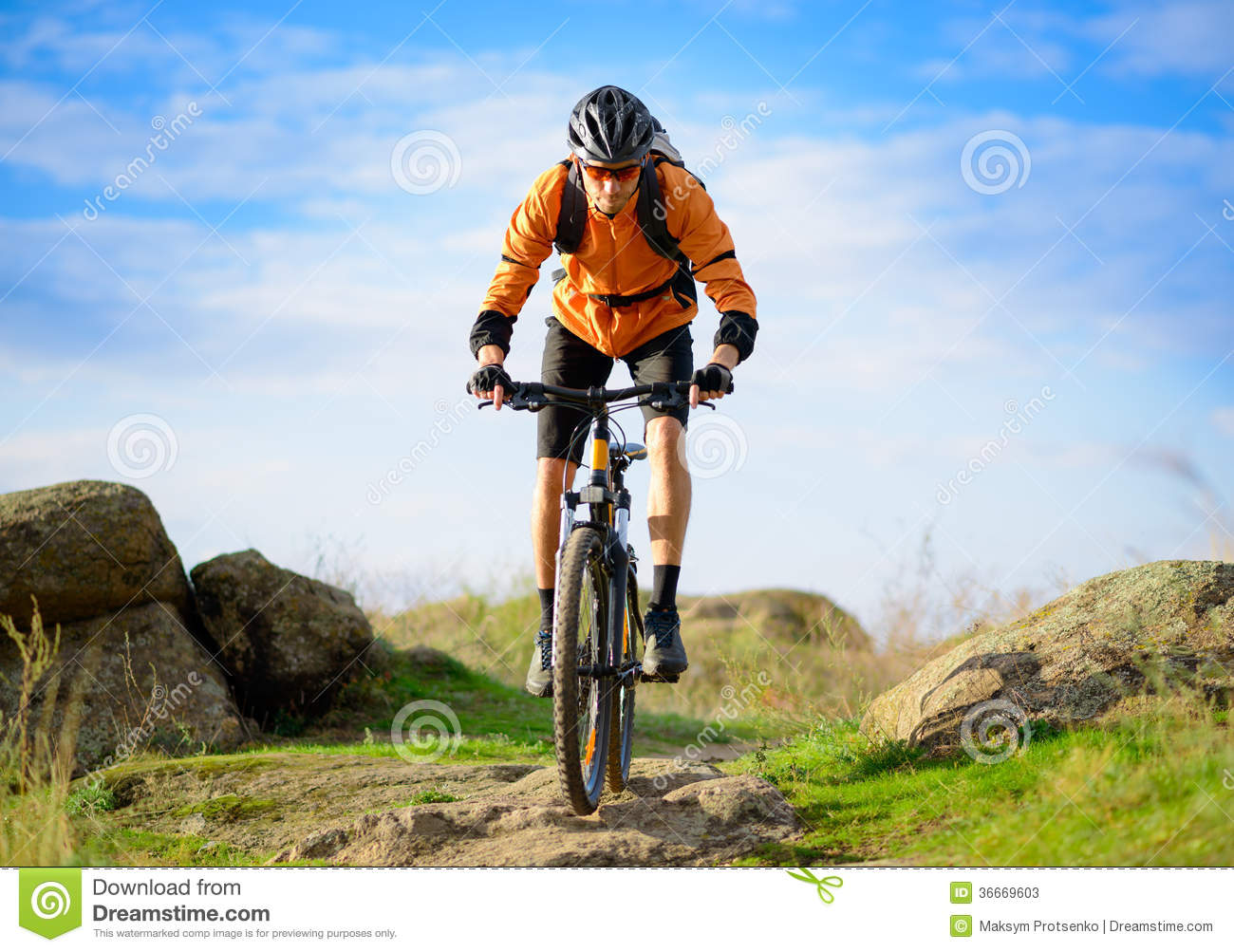 Cyclist Riding The Bike On The Beautiful Mountain Trail Stock Photos    