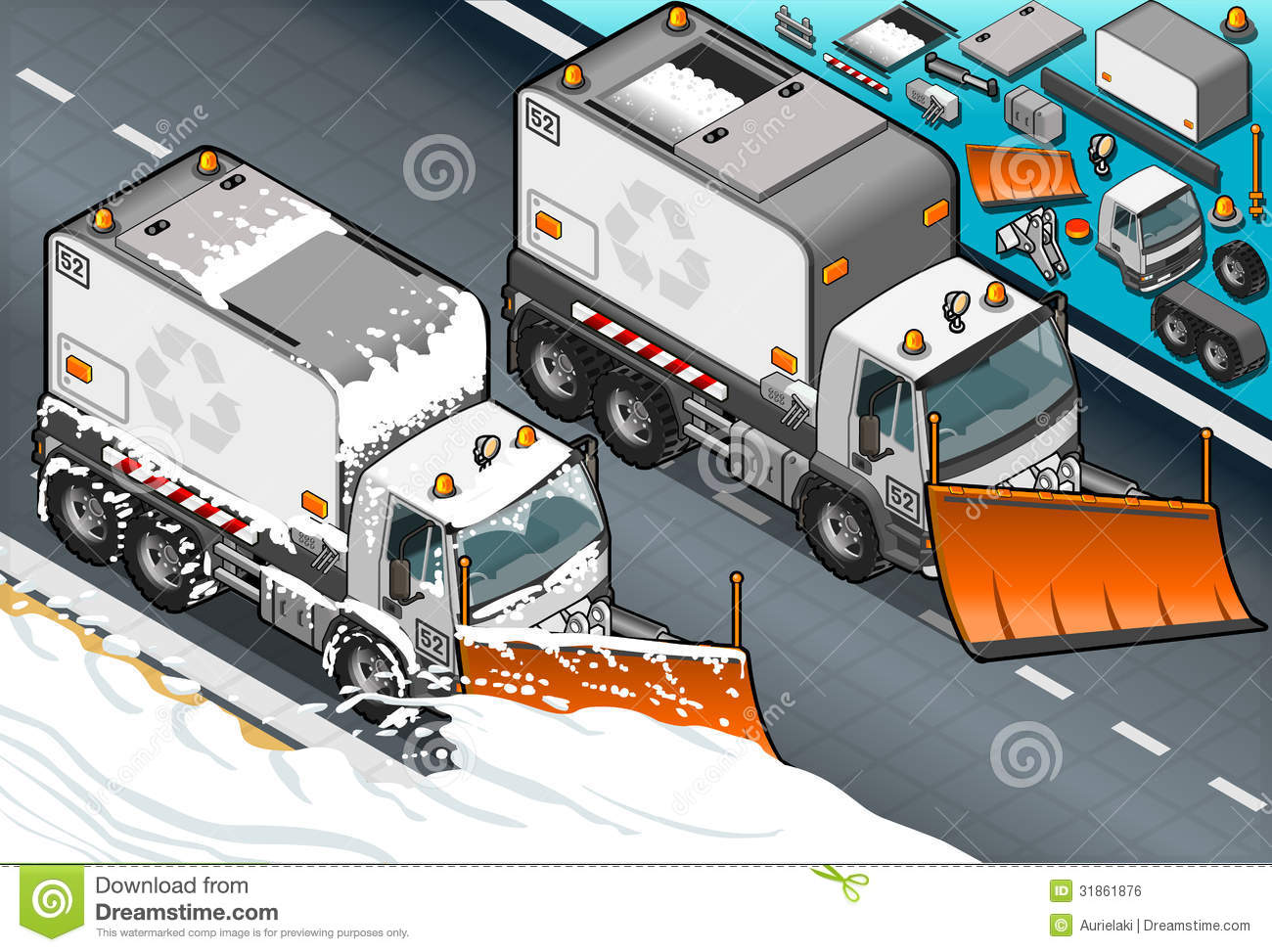 Detailed Illustration Of A Isometric Snow Plow Truck In Front Viewthis