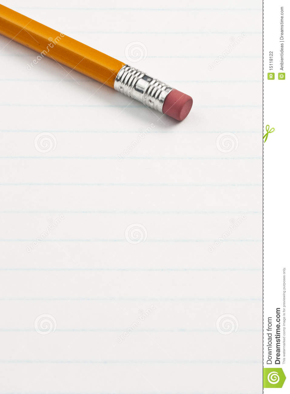 Eraser Pencil End On Note Pad Lined Paper  Focus On Eraser End Of    