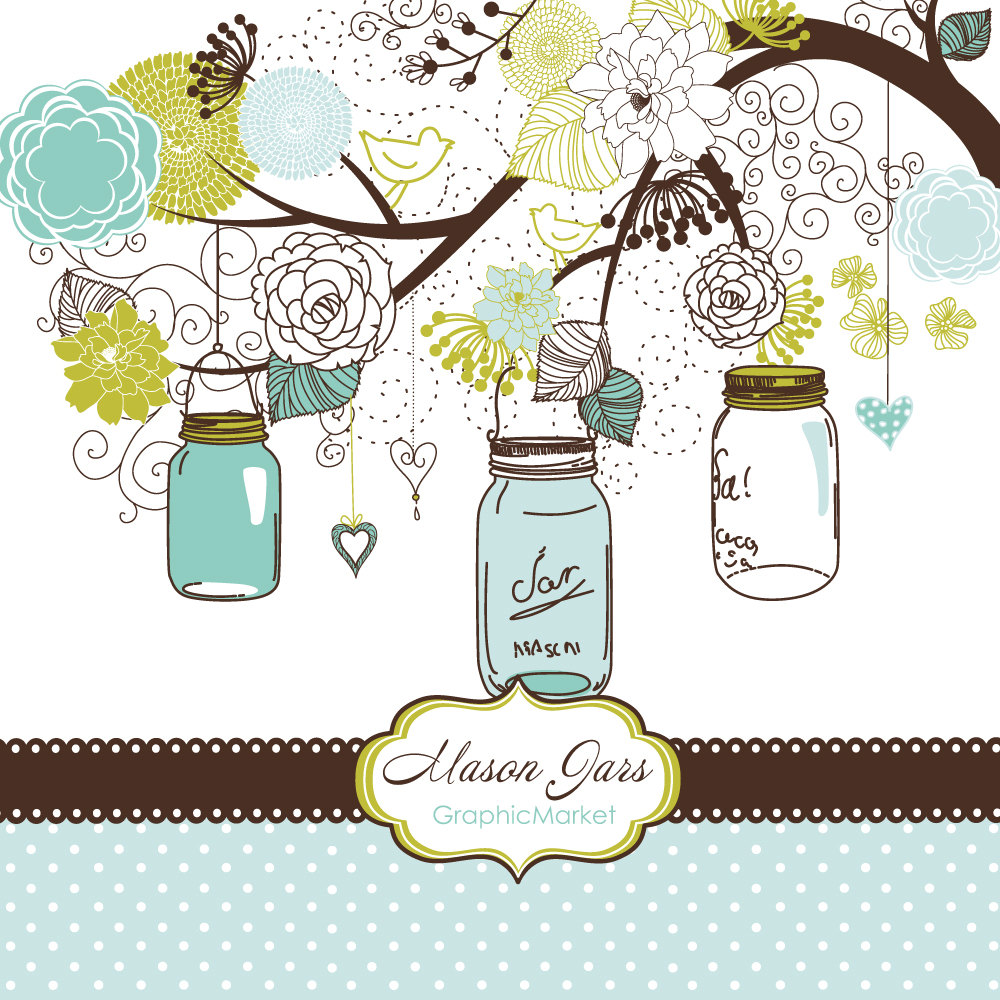 Hand Drawn Mason Jars Card Template And Digital By Graphicmarket