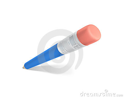 High Angle Macro View Of Blue Pencil With Eraser Or Rubber On End    