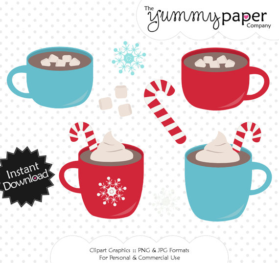 Hot Cocoa Candy Cane   Winter Themed Digital Clipart   Personal And