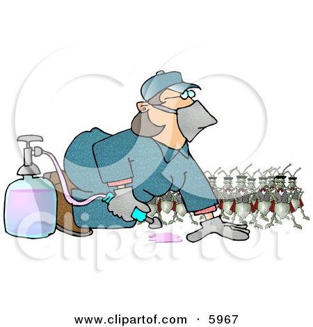 Humorous Bugs Watching A Pest Control Exterminator Test A Chemical