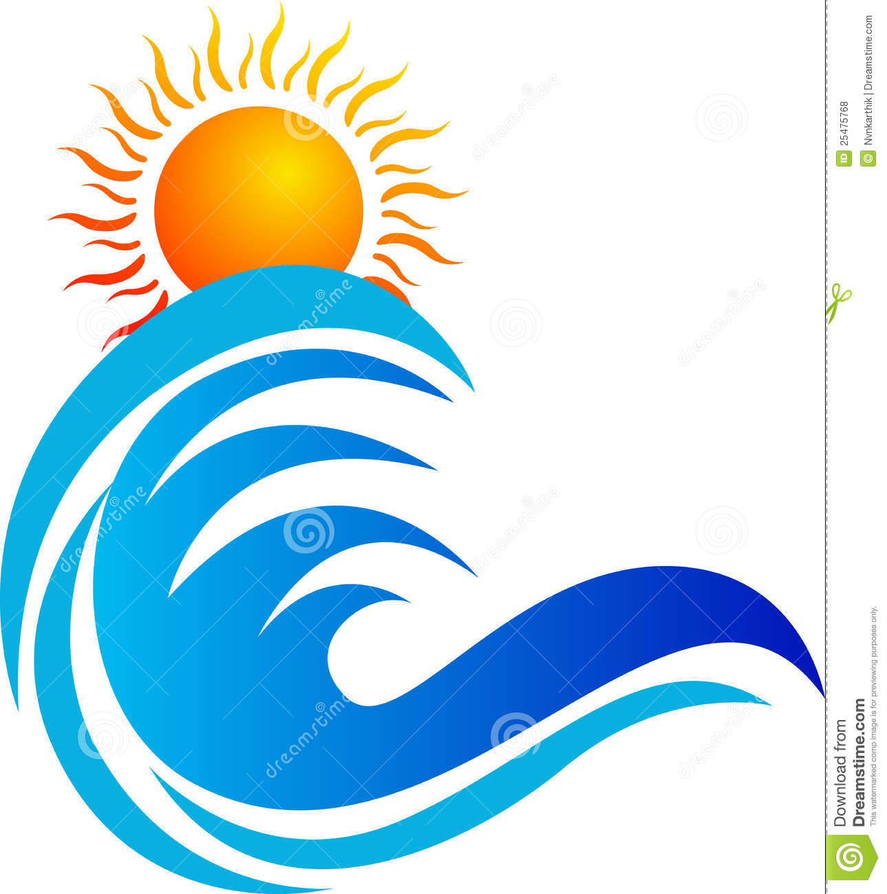 Illustration Of Wave And Sun Logo Design Isolated On White Background