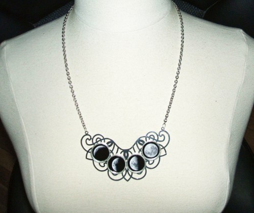 Moon Phases Necklace Moon Goddess Statement Altered Art Jewelry Cel
