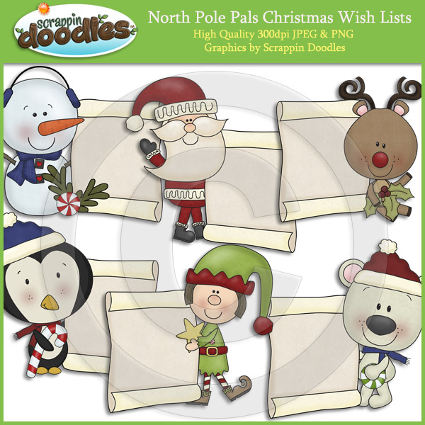 North Pole Pals Christmas Wish Lists Clipart Download    2 00