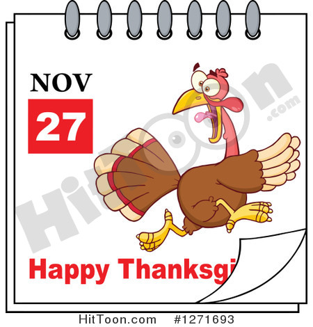 November 27th Happy Thanksgiving Day Calendar With A Running Turkey    