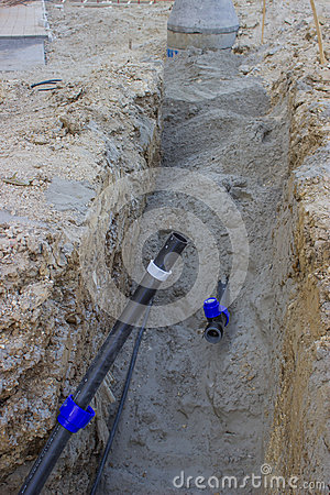 Photography  Construction Of A New Water Supply System Pipe In Trench
