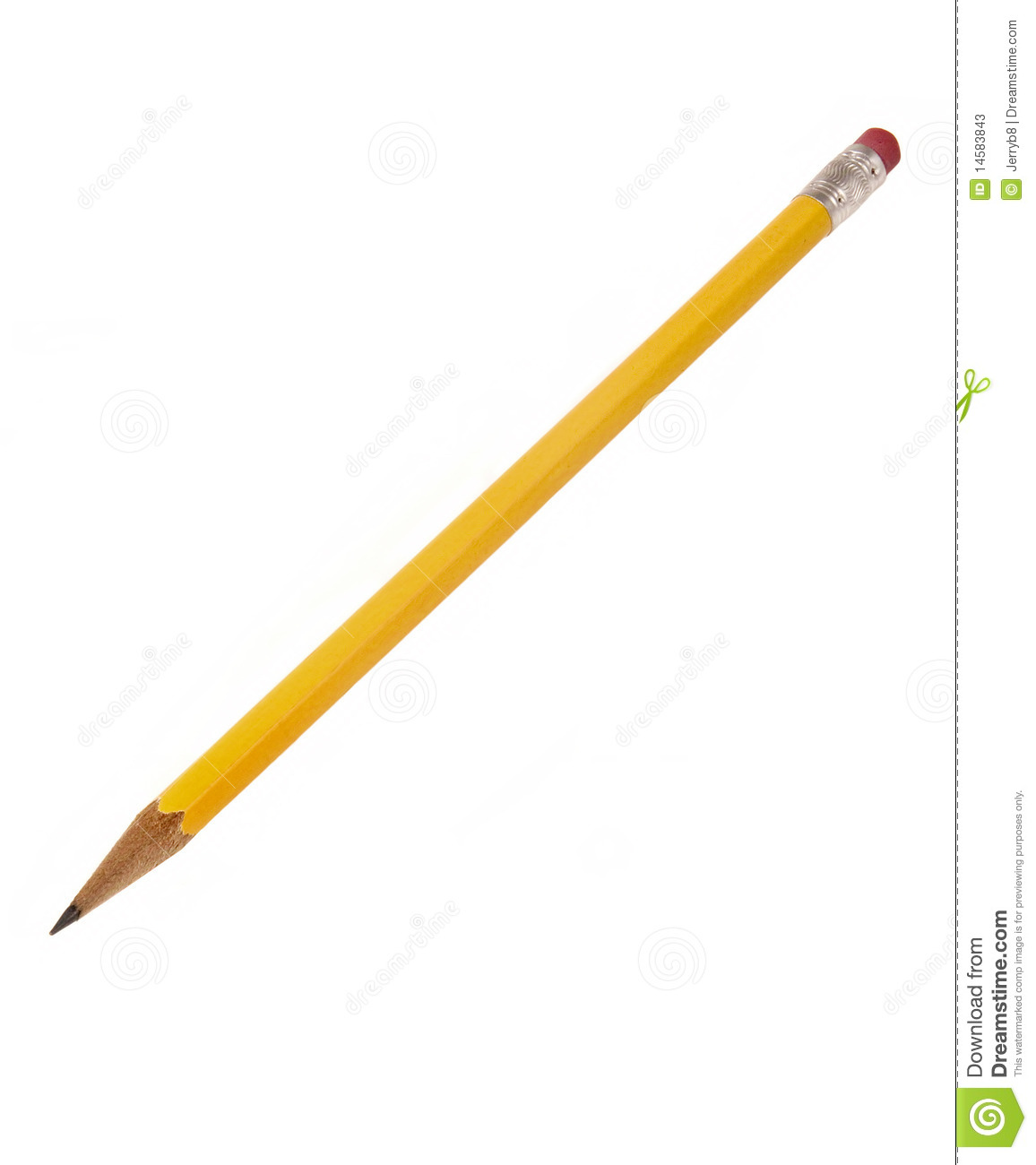 Sharpened Yellow Pencil With Eraser On End Isolated On White    