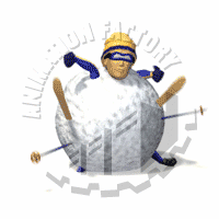 Skier Rolling In Snowball Animated Clipart
