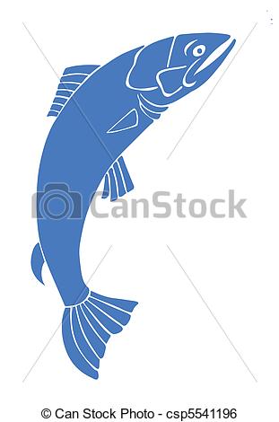 Vector   Vector Silhouette Salmon On White Background   Stock