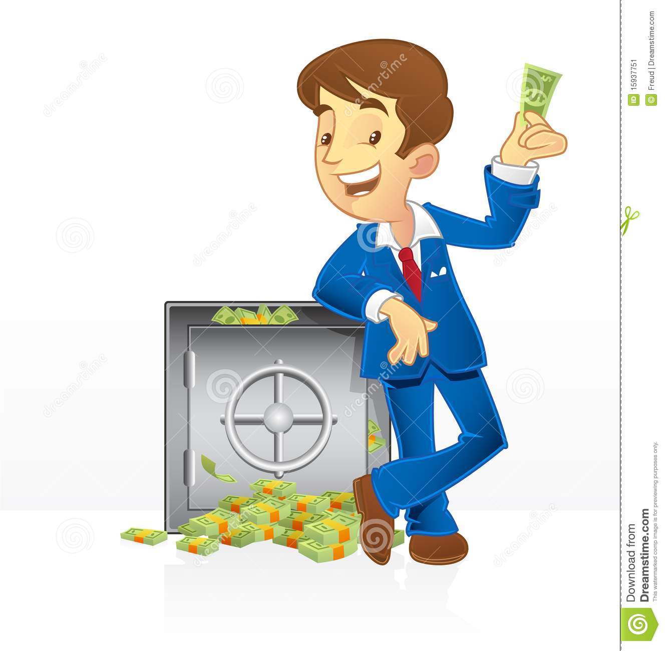 Wealth And Rich Man Standing Next To His Money Vault