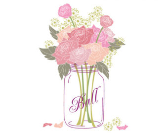 Wedding Clip Art  Mason Jar Bouquet   Digital Clip Art Flower Clip Art