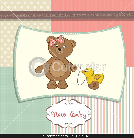 Welcome Baby Card With Teddy Bear Stock Vector Clipart Welcome Baby
