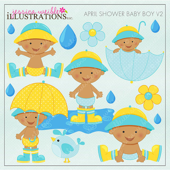 April Shower Baby Boy V2 Cute Digital Clipart For Invitations Card