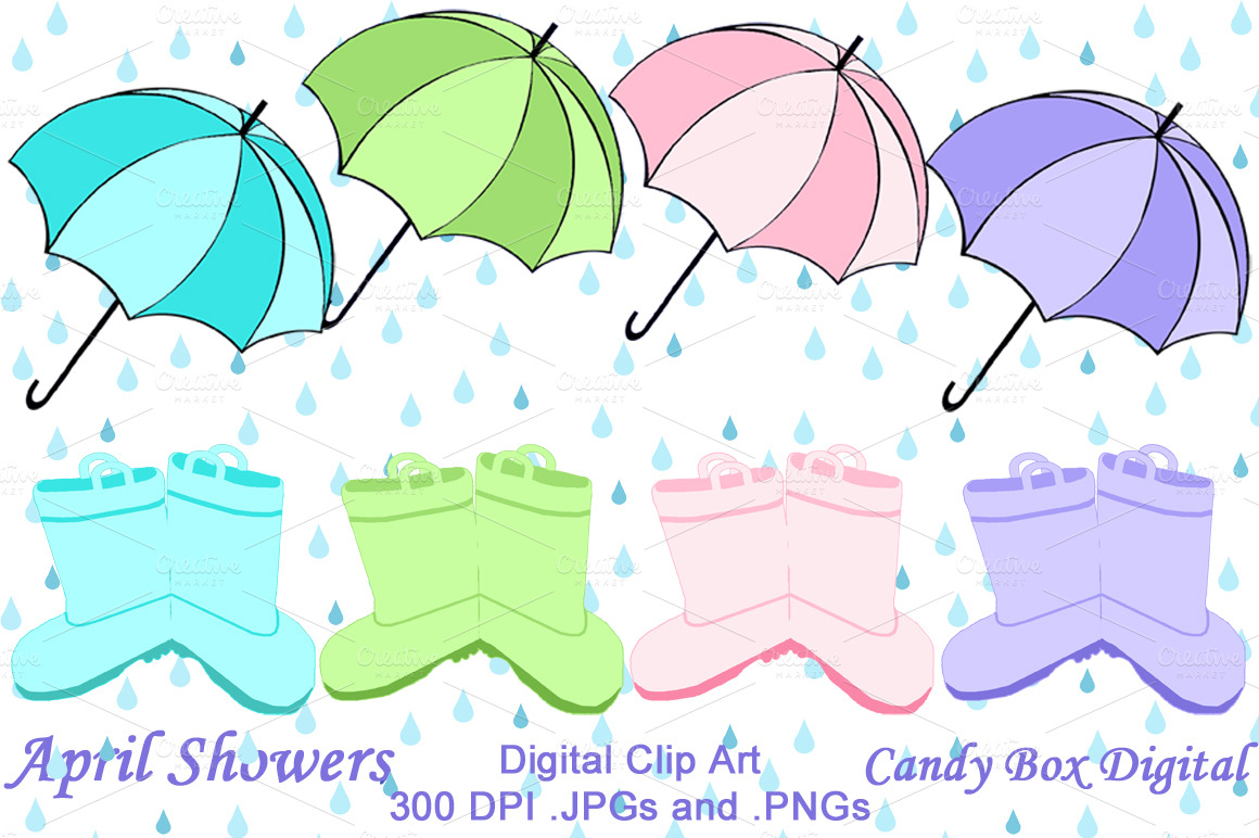 April Showers Clip Art   Illustrations On Creative Market