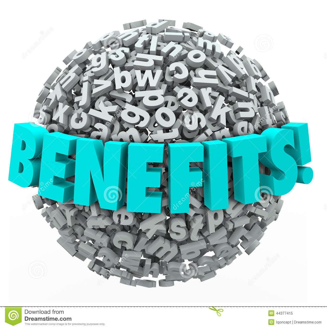 Benefits Word In 3d Letters On A Ball Or Sphere Illustrating The Many