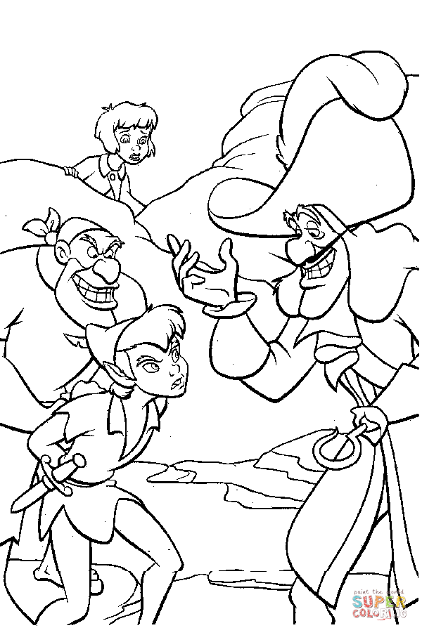 Captain Hook And Peter Pan Coloring Page   Supercoloring Com