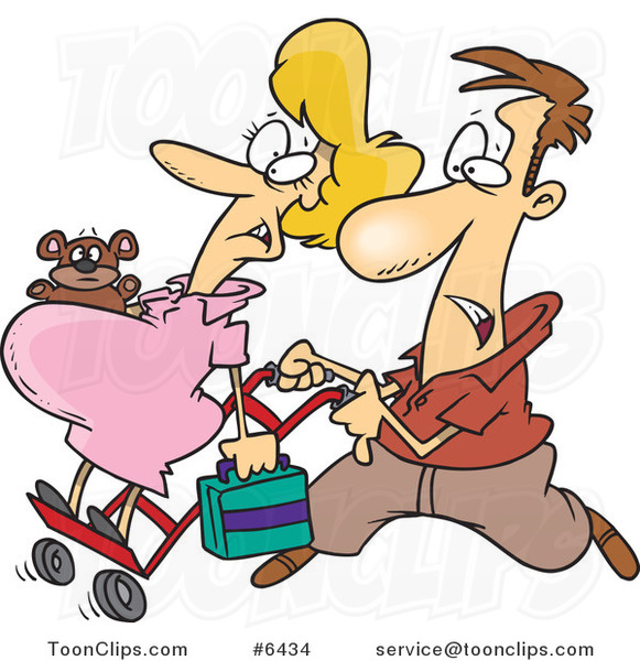 Cartoon Guy Pushing His Pregnant Wife On A Dolly  6434 By Ron Leishman