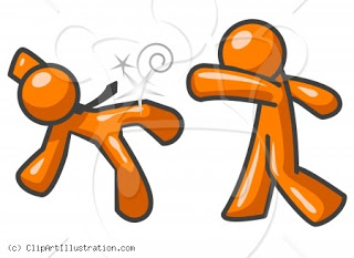 Clipart Illustration Of Orange Man Punching Fellow In Face And