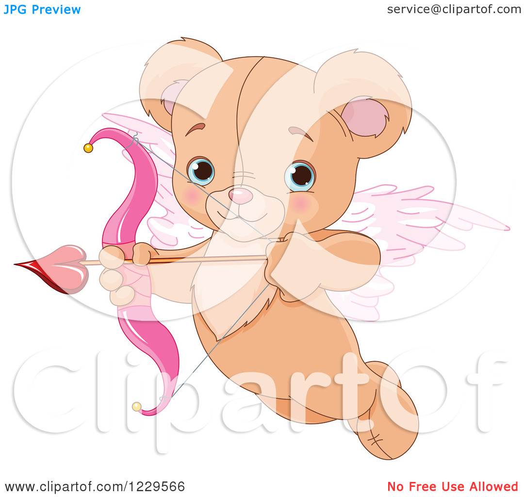 Clipart Of A Cute Flying Teddy Bear Cupid Aiming An Arrow   Royalty    