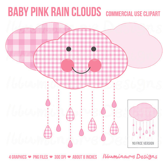 Cute Rain Cloud Clip Art  Baby Shower Clipart Baby Girl Pink Cloud