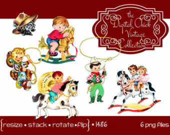 Digital Clipart Instant Download Cowboys Rocking Horse Lasso Rope