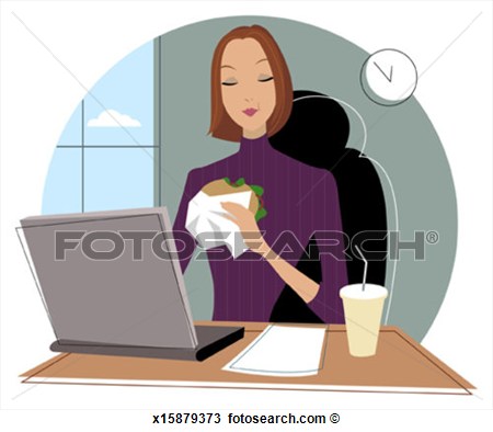 Drawing   Lunch At The Desk  Fotosearch   Search Clipart Illustration