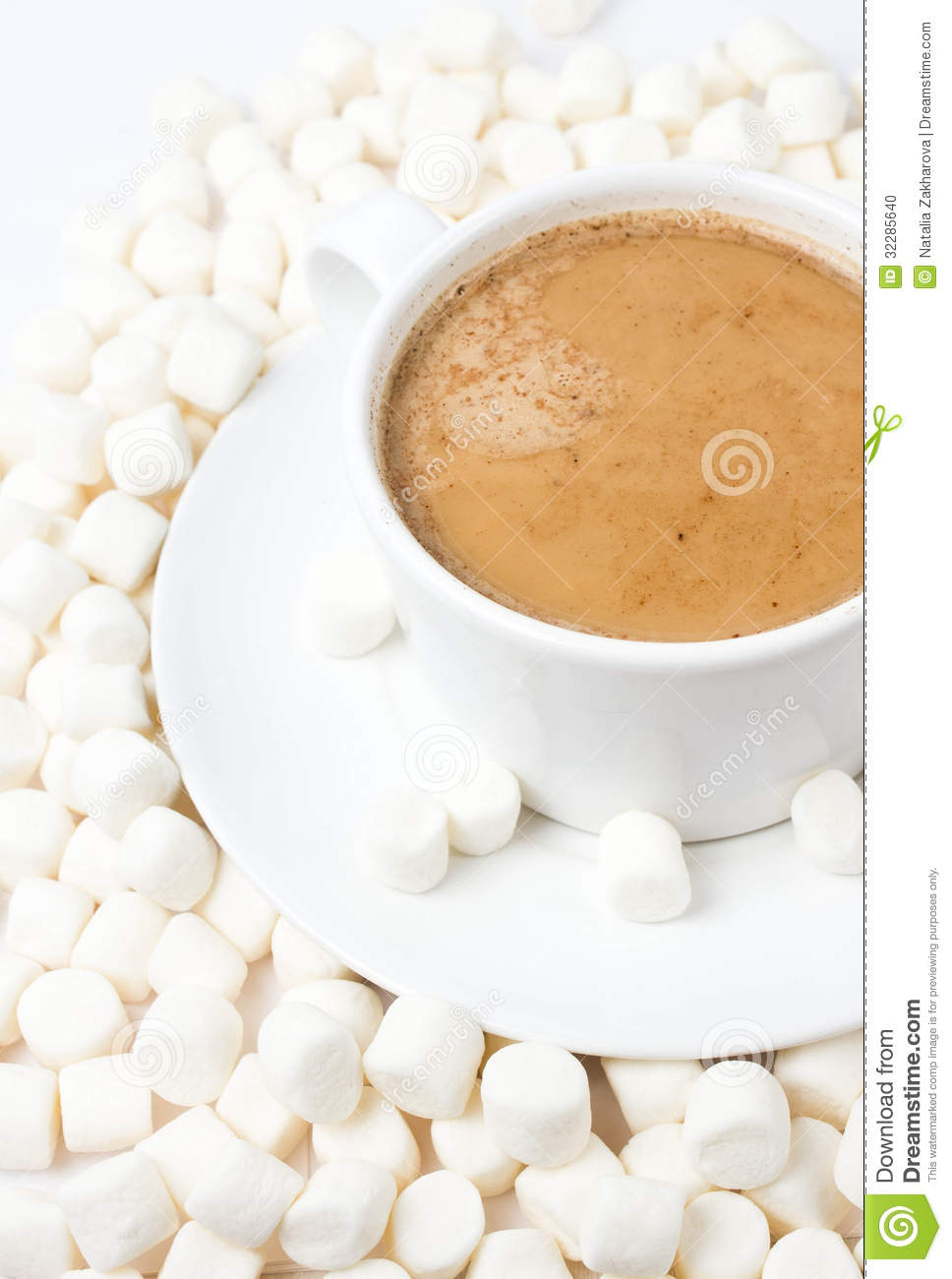 Gourmet Cup Of Hot Cocoa With Mini Marshmallows Resting On Backg Stock    