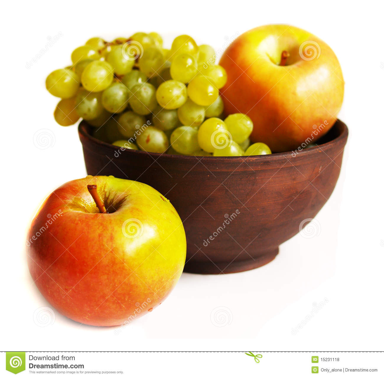 Grapes And Apples In The Clay Plate Royalty Free Stock Photos   Image