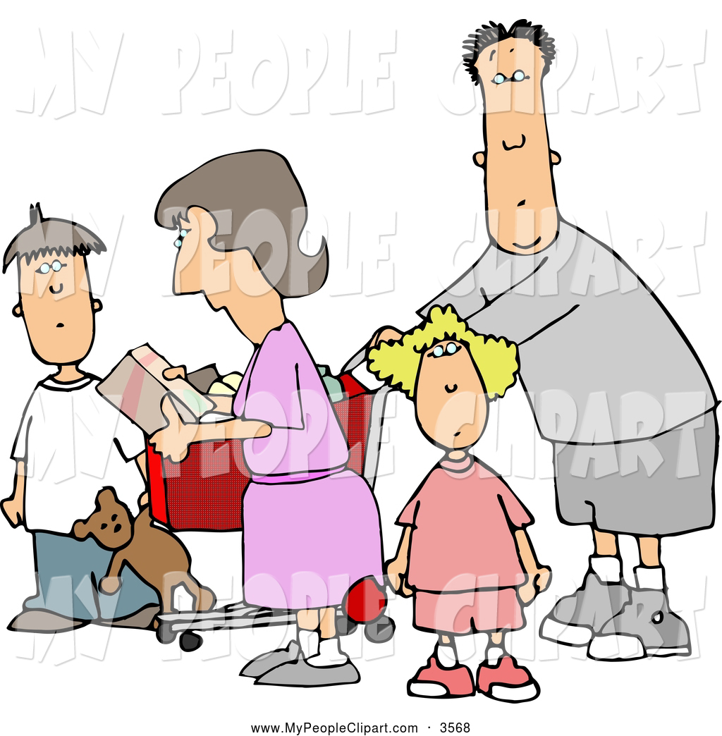 Larger Preview  Clip Art Of A White Family Grocery Shopping Together    