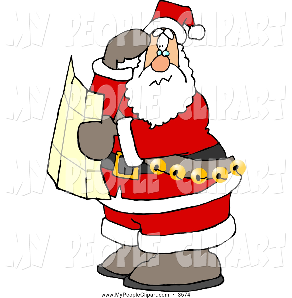 Larger Preview  Clip Art Of A Worried And Lost Santa Clause Holding A