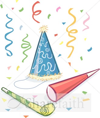 Party Hat With Horns And Streamers   Church Birthday Clipart