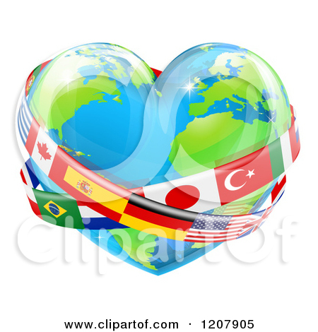 Reflective Heart Earth Globe With National Flag Sashes