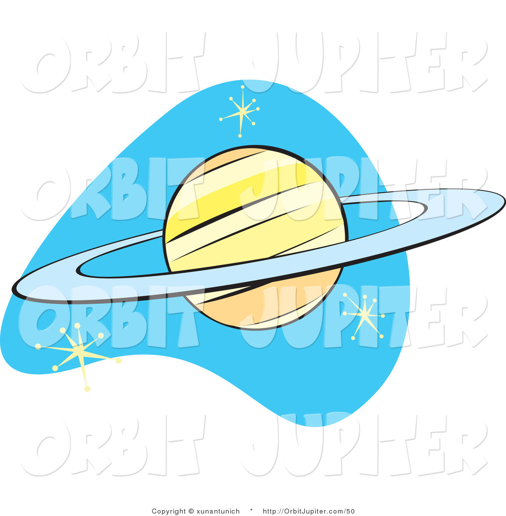 Retro Yellow Planet Saturn On Blue With Stars Retro Tilting Planet    
