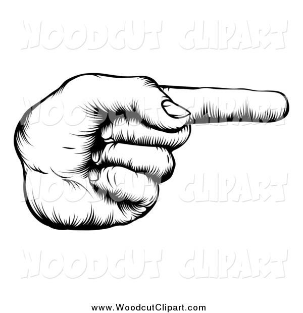 Vector Clip Art Of A Black And White Woodcut Hand Pointing A Finger By