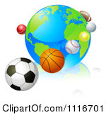 Vector Clipart 3d Earth Globe With Sports Balls In Orbit Around It