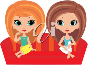 1305 2709 4229 Two Girls Sitting On A Couch Talking Clipart Image Jpg