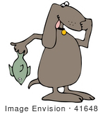 41648 Clip Art Graphic Of A Brown Pooch Holding A Stinky Fish
