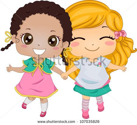 Best Friends   Illustration Featuring Two Girls Holding Hands While