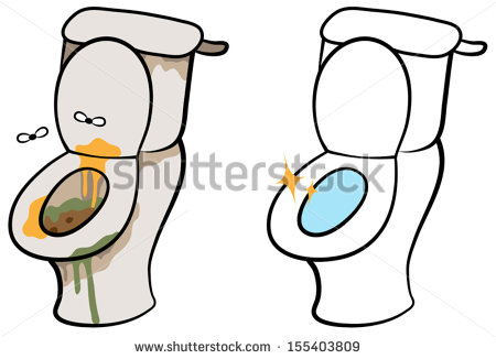 Cartoon Vector Illustration Of Dirty And Smelly Toilet And Clean