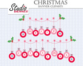 Christmas Banner Clipart  Digital Clip Art Pack With Holidays Wordart    