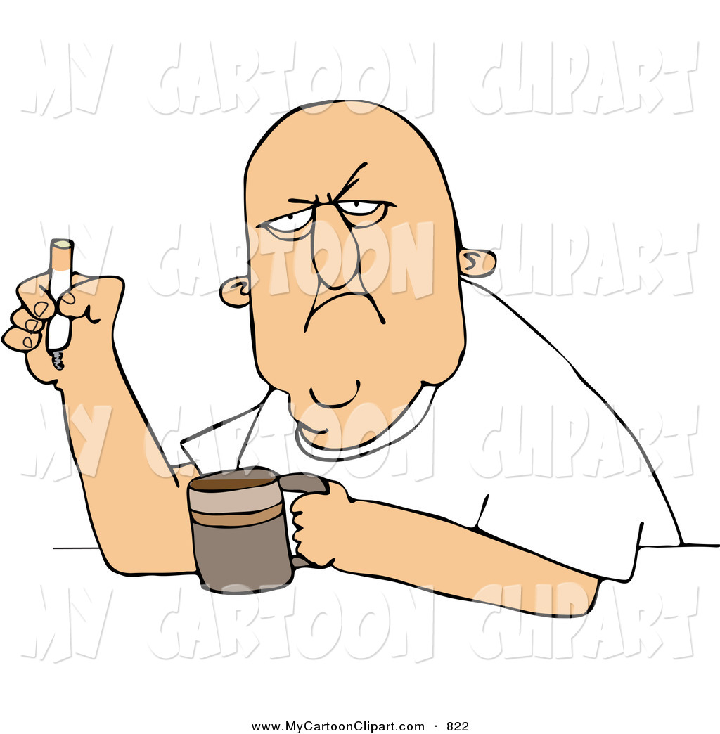 Clip Art Of A Grumpy Old Caucasian Man Smoking A Cigarette Over Coffee