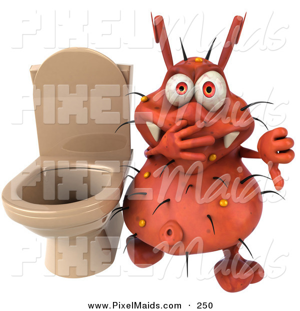 Clipart Of A Red 3d Rodney Germ Character By A Stinky Toilet By Julos