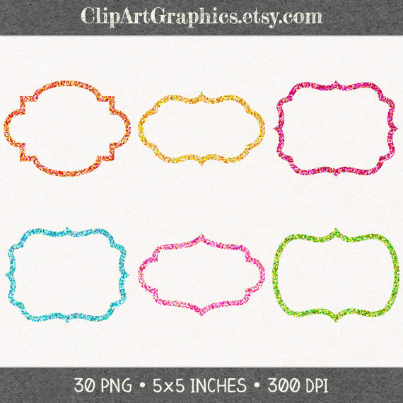Frame Clip Art Sparkly Borders Pink Glitter Shapes Neon Green Orange