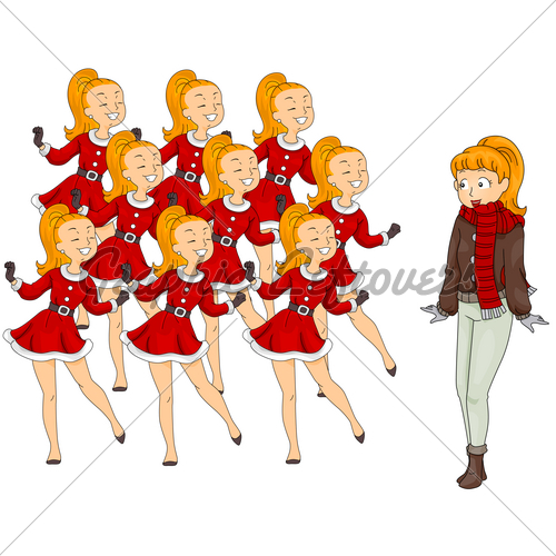 Illustration Of A Woman Watching Nine Ladies Da