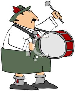     In A Lederhosen Costume Playing A Drum   Royalty Free Clipart Picture
