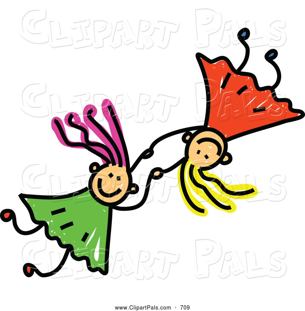 Pal Clipart Of A Childs Sketch Of Two Girls Holding Hands And Playing
